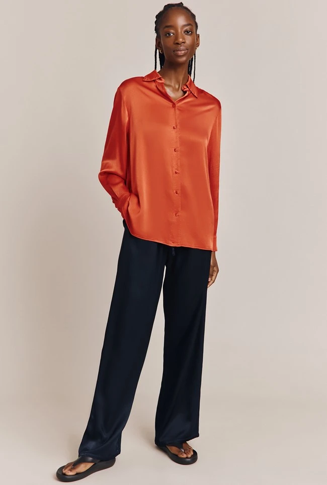 Ellie Satin Shirt Marmalade Orange 2 Ellie Satin Shirt Marmalade Orange - Image 2