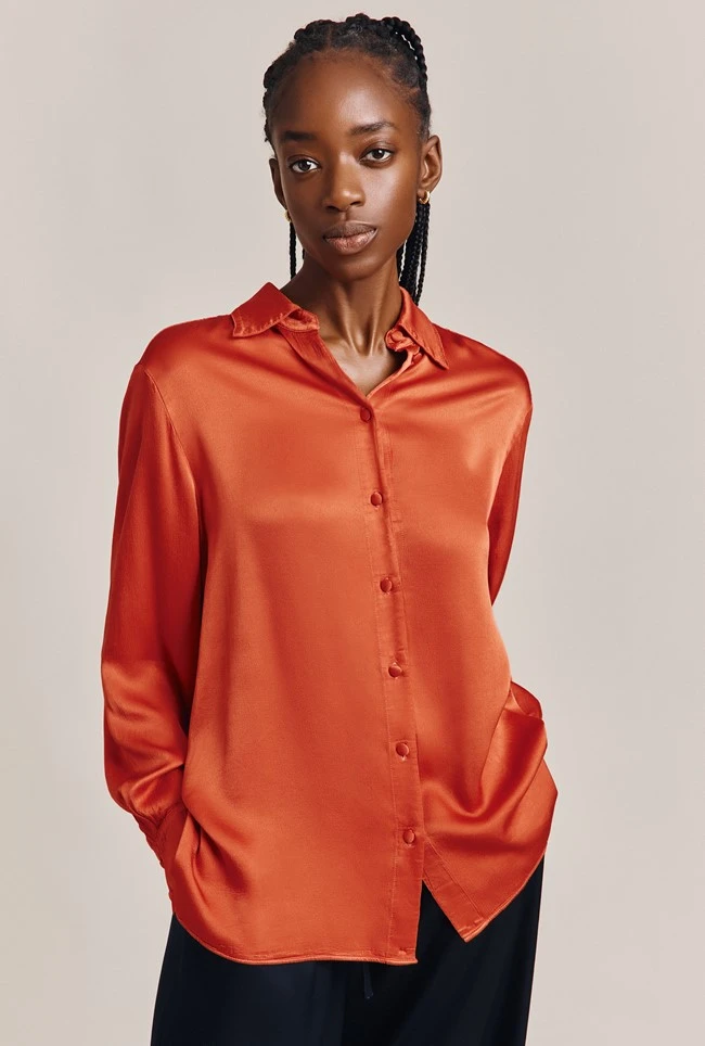 Ellie Satin Shirt Marmalade Orange 1 Ellie Satin Shirt Marmalade Orange