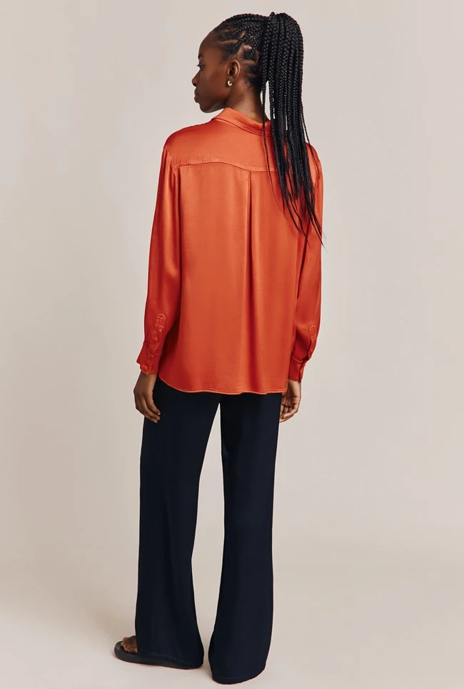 Ellie Satin Shirt Marmalade Orange 4 Ellie Satin Shirt Marmalade Orange - Image 4