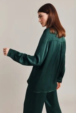 Ellie Satin Shirt Dark Green -Top Sell Dress Sales Store Q06G007A J13 28584 650px 964px