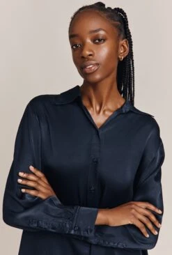 Ellie Satin Shirt Navy