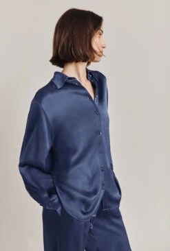 Ellie Satin Shirt Dark Blue -Top Sell Dress Sales Store Q06G007A K74 28578 650px 964px