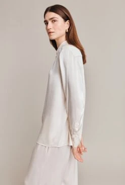 Ellie Satin Shirt Ivory -Top Sell Dress Sales Store Q06G007A M12 28484 650px 964px