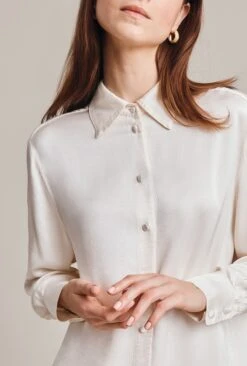 Ellie Satin Shirt Ivory -Top Sell Dress Sales Store Q06G007A M12 29030 650px 964px