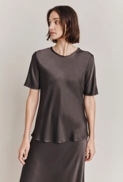 Ivy Satin Top Dark Charcoal