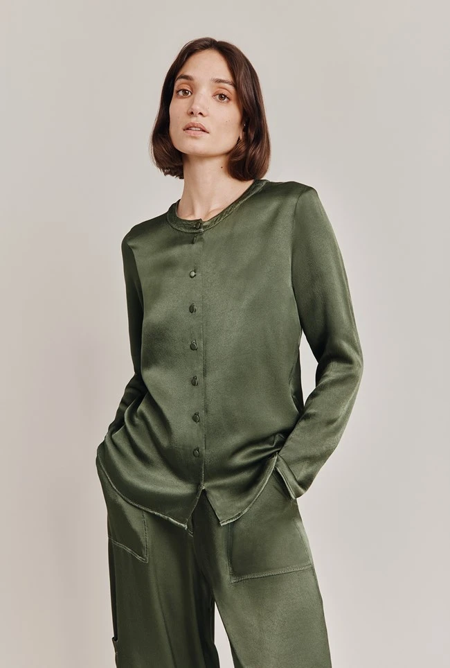 Efie Satin Blouse Thyme 3 Efie Satin Blouse Thyme - Image 3