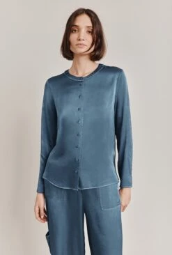 Efie Satin Blouse Dark Blue -Top Sell Dress Sales Store Q06G010 K74 28598 650px 964px