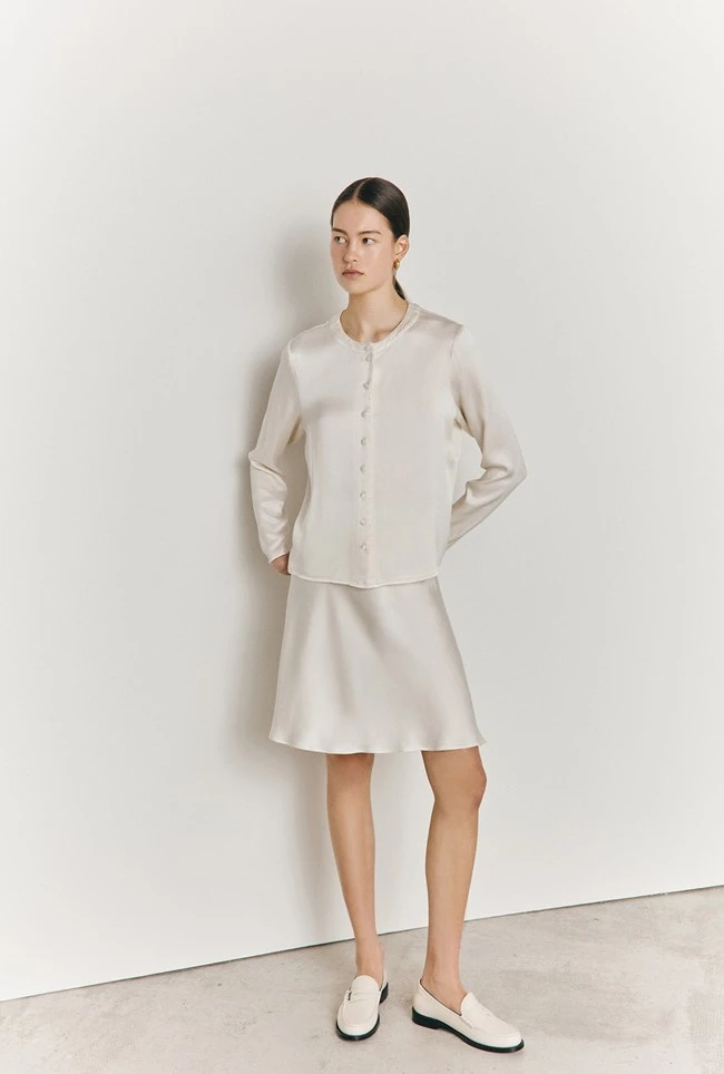 Efie Satin Long Sleeve Blouse Ivory 3 Efie Satin Long Sleeve Blouse Ivory - Image 3