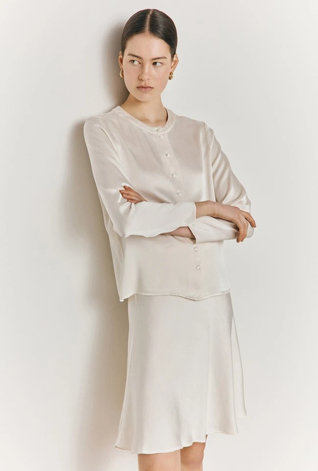 Efie Satin Long Sleeve Blouse Ivory 2 Efie Satin Long Sleeve Blouse Ivory - Image 2