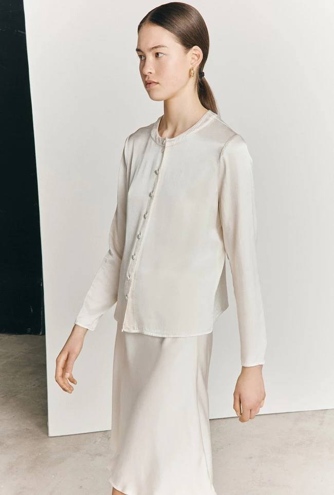 Efie Satin Long Sleeve Blouse Ivory 1 Efie Satin Long Sleeve Blouse Ivory