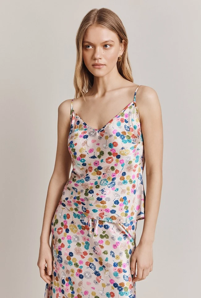 Grace Satin Cami Top Pink Umbrella Petals 1 Grace Satin Cami Top Pink Umbrella Petals