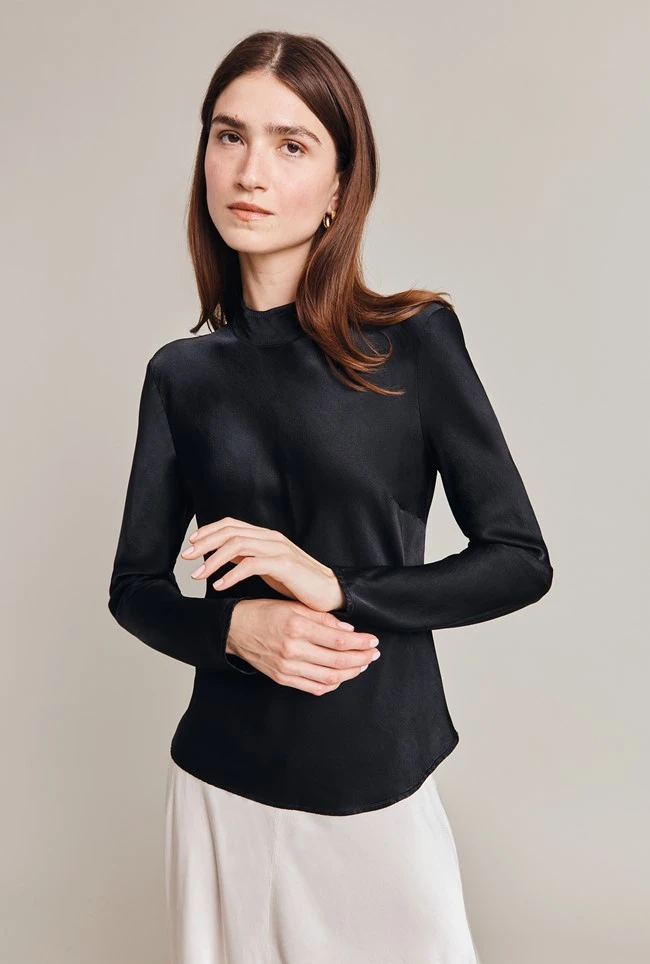 Mika Satin Turtleneck Top Black 2 Mika Satin Turtleneck Top Black - Image 2