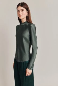 Mika Satin Turtleneck Top Dark Sage -Top Sell Dress Sales Store Q07G002 J11 28822 650px 964px