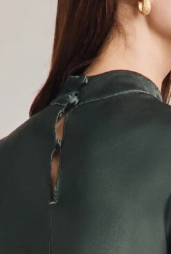 Mika Satin Turtleneck Top Dark Sage -Top Sell Dress Sales Store Q07G002 J11 29000 650px 964px