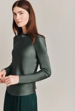 Mika Satin Turtleneck Top Dark Sage -Top Sell Dress Sales Store Q07G002 J11 29001 650px 964px