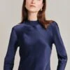Mika Satin Turtleneck Top Navy