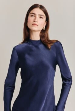 Mika Satin Turtleneck Top Navy