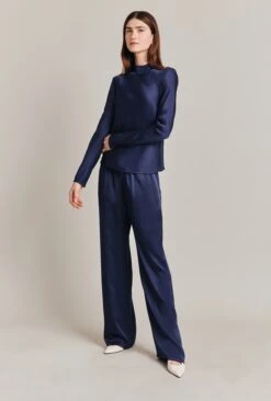 Mika Satin Turtleneck Top Navy -Top Sell Dress Sales Store Q07G002 K10 28816 650px 964px