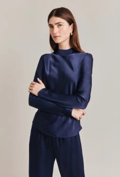 Mika Satin Turtleneck Top Navy -Top Sell Dress Sales Store Q07G002 K10 28817 650px 964px