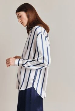 Amy Satin Long Sleeve Shirt Navy Stripe 10 Amy Satin Long Sleeve Shirt Navy Stripe -Top Sell Dress Sales Store Q07G009 Z79 28843 650px 964px