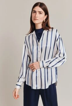 Amy Satin Long Sleeve Shirt Navy Stripe 8 Amy Satin Long Sleeve Shirt Navy Stripe -Top Sell Dress Sales Store Q07G009 Z79 28981 650px 964px