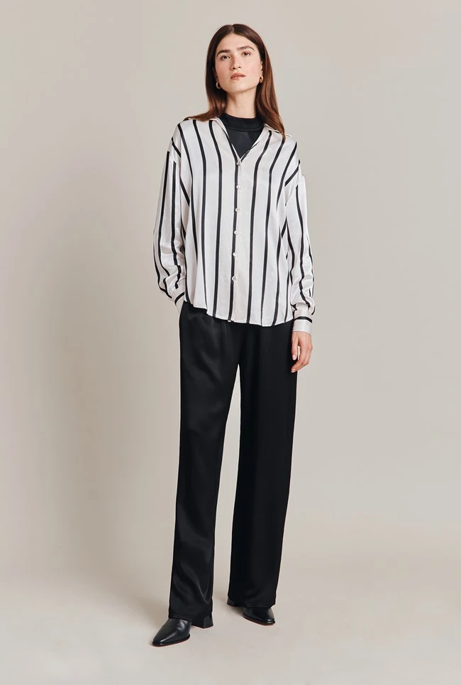 Amy Satin Long Sleeve Shirt Black Stripe 3 Amy Satin Long Sleeve Shirt Black Stripe - Image 3
