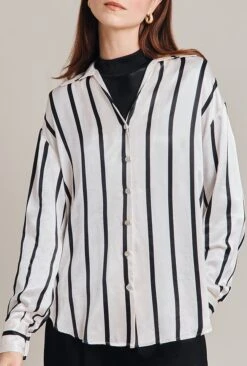 Amy Satin Long Sleeve Shirt Black Stripe 9 Amy Satin Long Sleeve Shirt Black Stripe -Top Sell Dress Sales Store Q07G009 Z81 28990 650px 964px