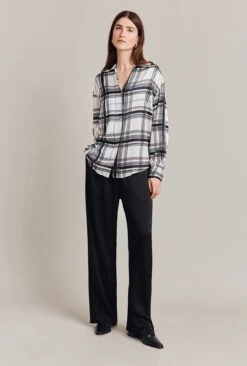 Amy Satin Long Sleeve Shirt Black Check -Top Sell Dress Sales Store Q07G009 Z83 28845 650px 964px