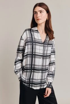 Amy Satin Long Sleeve Shirt Black Check