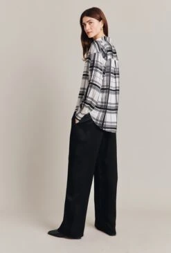 Amy Satin Long Sleeve Shirt Black Check -Top Sell Dress Sales Store Q07G009 Z83 28848 650px 964px