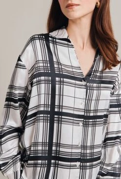 Amy Satin Long Sleeve Shirt Black Check -Top Sell Dress Sales Store Q07G009 Z83 28996 650px 964px