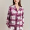 Amy Satin Long Sleeve Shirt Purple Check