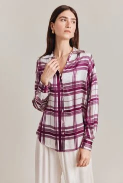 Amy Satin Long Sleeve Shirt Purple Check 8 Amy Satin Long Sleeve Shirt Purple Check -Top Sell Dress Sales Store Q07G009 Z84 28851 650px 964px