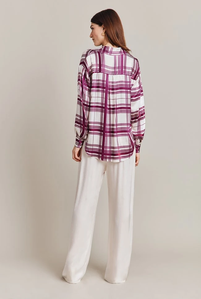 Amy Satin Long Sleeve Shirt Purple Check 4 Amy Satin Long Sleeve Shirt Purple Check - Image 4