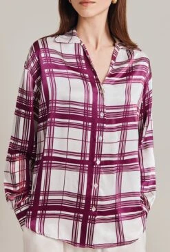 Amy Satin Long Sleeve Shirt Purple Check 10 Amy Satin Long Sleeve Shirt Purple Check -Top Sell Dress Sales Store Q07G009 Z84 28994 650px 964px