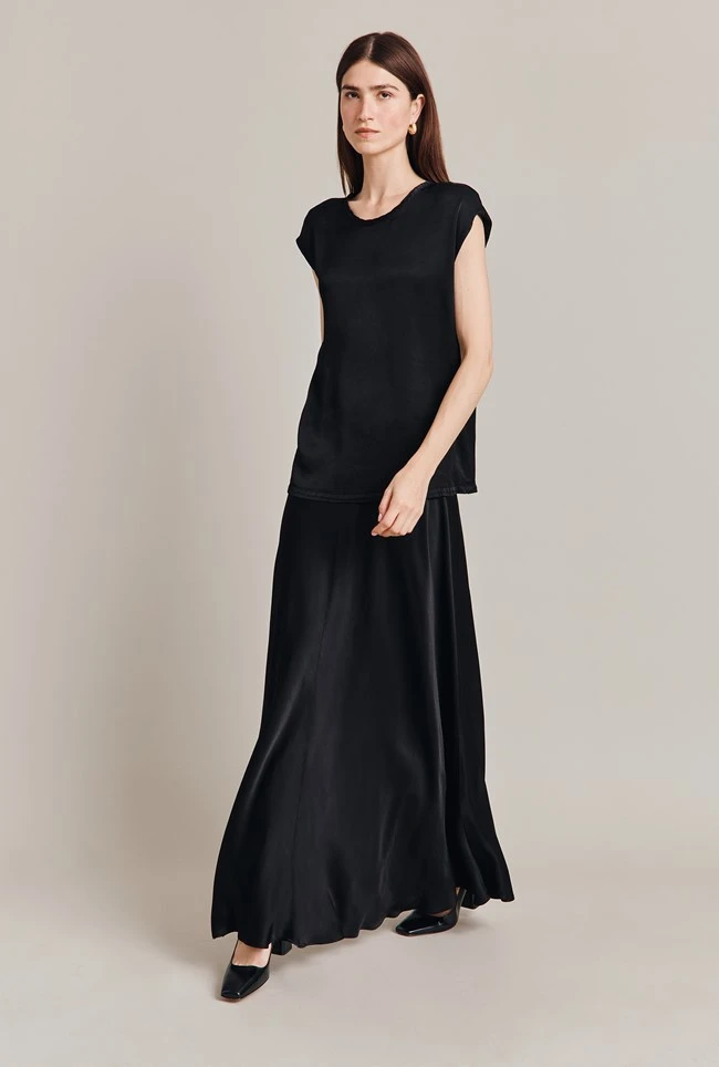 Melody Satin Short Sleeve Top Black 6 Melody Satin Short Sleeve Top Black - Image 6