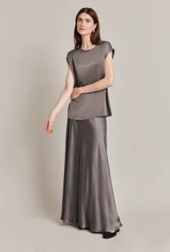Melody Satin Short Sleeve Top Grey -Top Sell Dress Sales Store Q07G019 B03 28882 650px 964px
