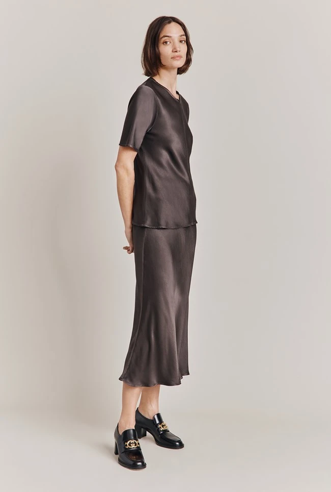 Luna Satin Slip Skirt Dark Charcoal 3 Luna Satin Slip Skirt Dark Charcoal - Image 3