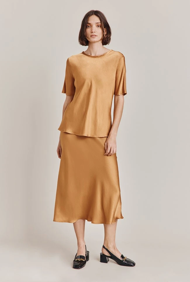 Luna Satin Slip Skirt Tobacco Brown 1 Luna Satin Slip Skirt Tobacco Brown