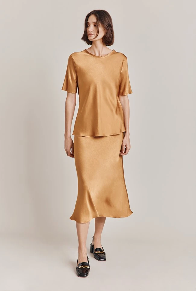 Luna Satin Slip Skirt Tobacco Brown 3 Luna Satin Slip Skirt Tobacco Brown - Image 3