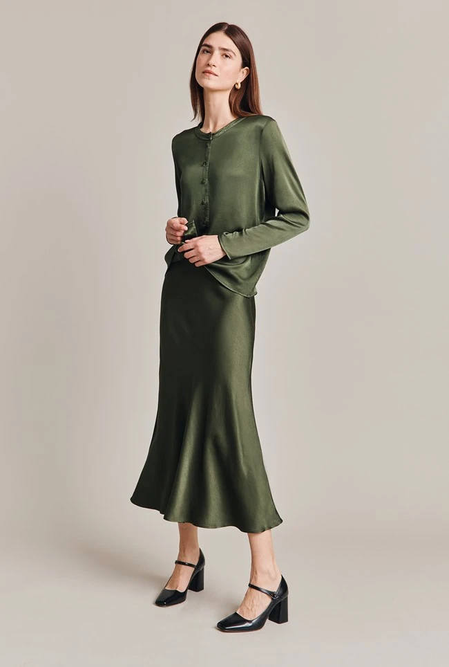 Luna Satin Slip Skirt Thyme 3 Luna Satin Slip Skirt Thyme - Image 3