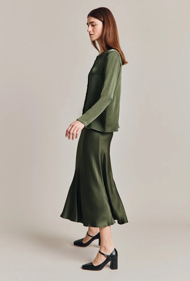 Luna Satin Slip Skirt Thyme 5 Luna Satin Slip Skirt Thyme - Image 5