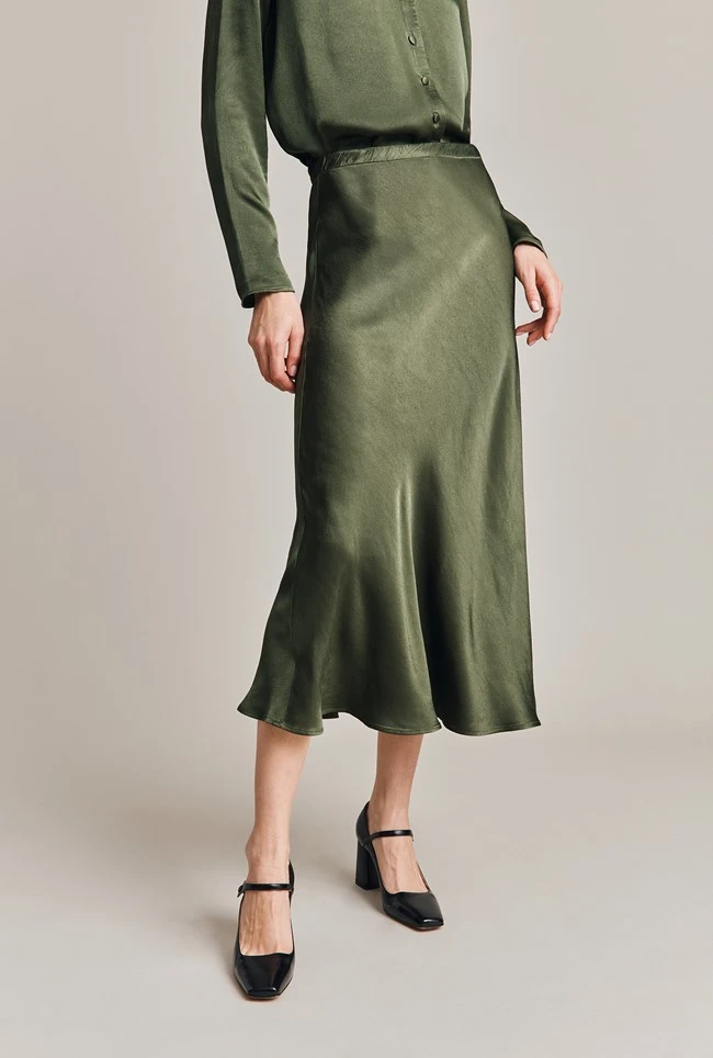 Luna Satin Slip Skirt Thyme 1 Luna Satin Slip Skirt Thyme