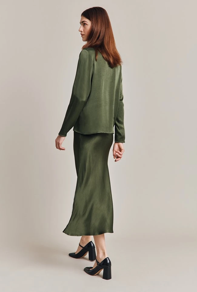 Luna Satin Slip Skirt Thyme 6 Luna Satin Slip Skirt Thyme - Image 6