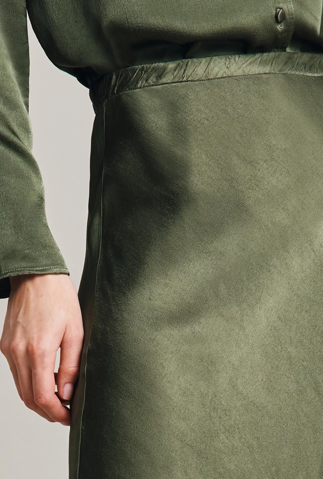 Luna Satin Slip Skirt Thyme 2 Luna Satin Slip Skirt Thyme - Image 2