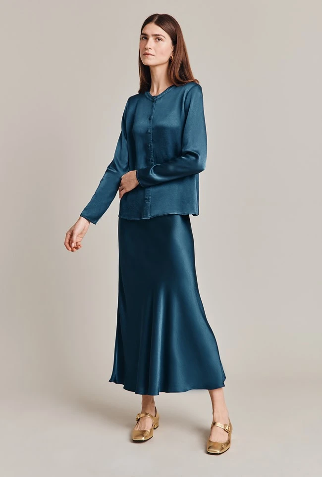 Luna Satin Slip Skirt Dark Denim 2 Luna Satin Slip Skirt Dark Denim - Image 2