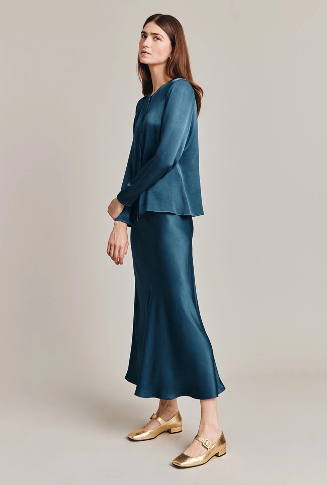 Luna Satin Slip Skirt Dark Denim 3 Luna Satin Slip Skirt Dark Denim - Image 3