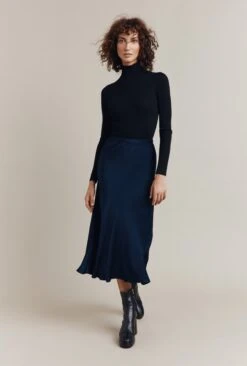Luna Satin Slip Skirt Navy -Top Sell Dress Sales Store S05G002A K10 26330 650px 964px