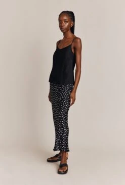 Emma Satin Slip Midi Skirt Black Spot -Top Sell Dress Sales Store S06G002 Z14 26990 650px 964px