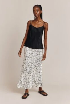 Emma Satin Slip Midi Skirt Cream Spot -Top Sell Dress Sales Store S06G002 Z15 26994 650px 964px